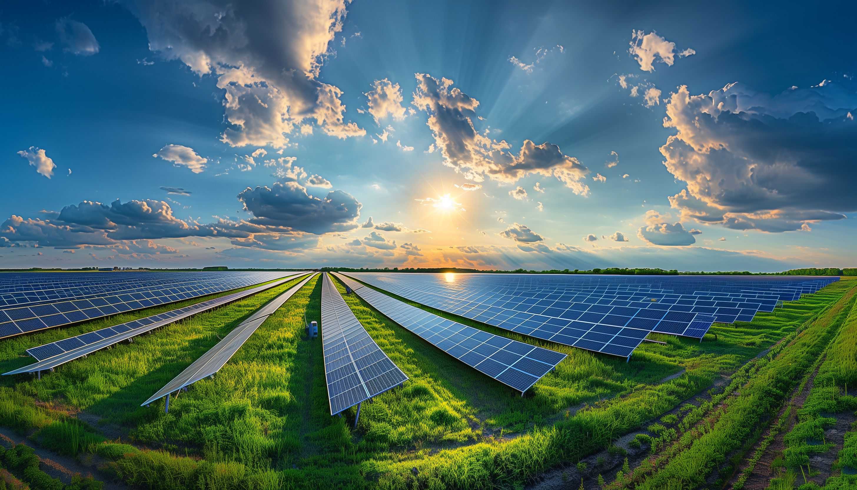 Solarfeld auf grüner Wiese